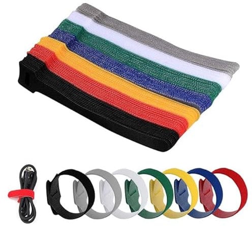 70 PCS Cable Ties Reusable, 150x10 mm, Black Hook and Loop Nylon Cable Tidy, Ideal for Headphones, Phones, Electronics Under Desk Cable Management Straps-(Multicolored)