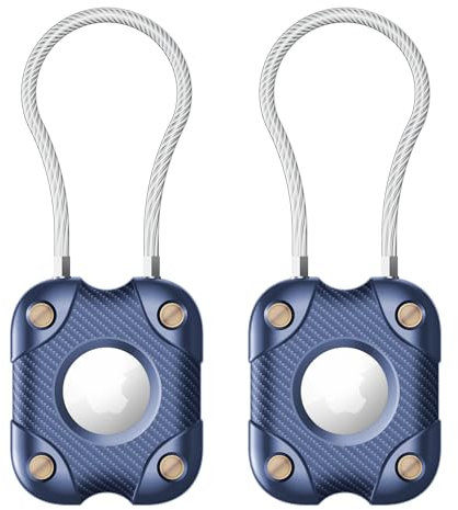 2 Pack Air Tag Holder with Wire Cable, Secure Lock Air Tag Keyring,IPX7 Waterproof,360°Hard Protective Air Tag Case Holder for Apple Air Tag for Key Chain,Key Ring,Car,Luggage