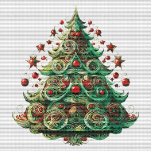 Gofission 11ct Stamped Cross Stitch Kits for Adults Beginners, Christmas Tree DIY Pre Printed Cross Stitch Embroidery Set with Accessories Wall Decor 50x50cm (Tree)