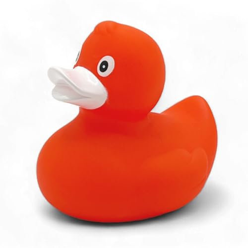 Quietscheente Renate Regenbogen Rot-Weiß, eine original Badeente von SUPERLOTTI®, der Qualitätsmarke für Kinder! Nur echt in der Apfelbox!