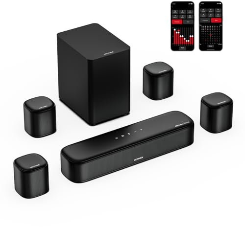 ULTIMEA 7.1ch Soundbar mit Dolby Atmos, App-Steuerung, Surround Sound System mit 4 Surround Lautsprechern, Soundbar für TV Geräte mit Subwoofer, Heimkino Soundsystem, HDMI eARC, BT 5.3, Aura A60