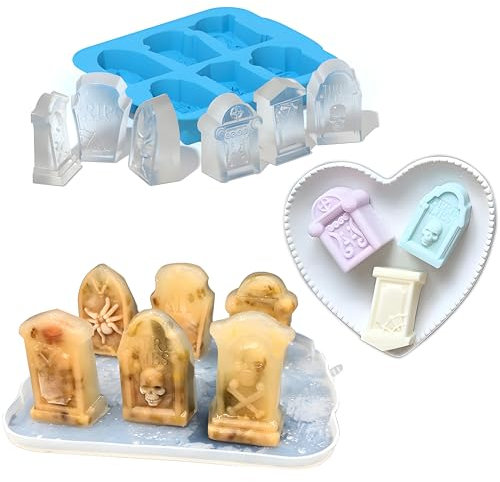 Molde de Silicona para Halloween, Molde de Chocolate con Tapa de Tumbas,Moldes de lápida con 8 Cavidades Antiadherentes para Dulces, Caramelo, Jalea, Cubitos de Hielo