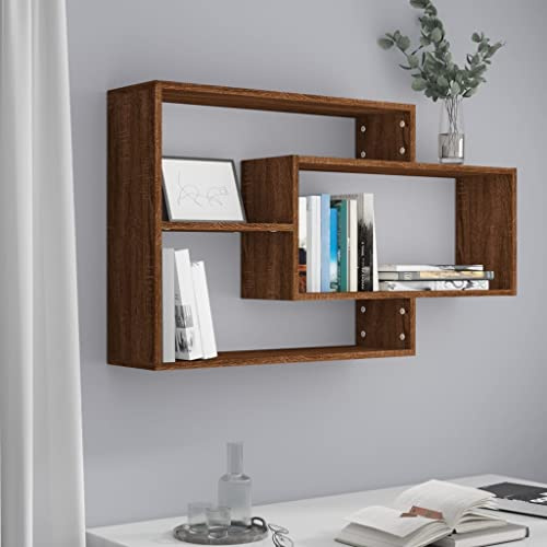 TREISL Wohnzimmer Wandregal Eiche Braun 104 x 20 x 58,5 cm Mehrschichtiges Holz Wandregal Dekorative Funktion Büro Eingang Ausstellungsregal Flur zum Ausstellen von Prämienbüchern