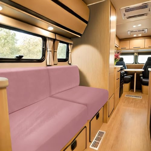 ZYBSLCSY Caravan Seat Cover Velvet Stretch, Non-Slip Separate RV Dinette Cushion Covers with 2 Straps, Couch Cushion Covers for Camper Sofa Bench (Pink,L160-220 cm, W65-90 cm)