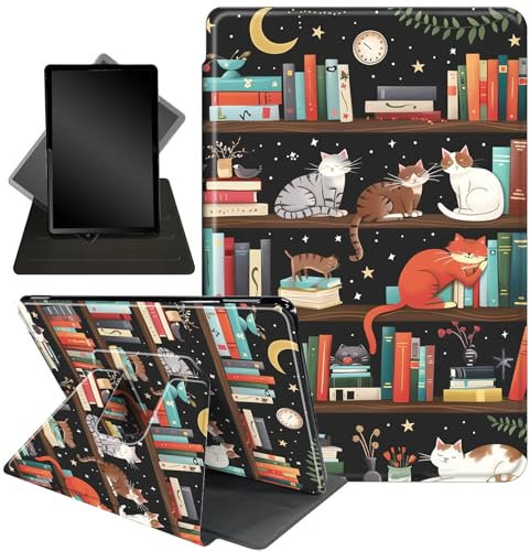 Case for All-New Fire HD 8 & 8 Plus Tablet (12th /10th Gen, 2022/2020),360 Degree Rotating Stand Smart Protective Cover Case,for Amazon Fire HD 8 inch Tablets (2022/2020),Cat and Bookshelf 0