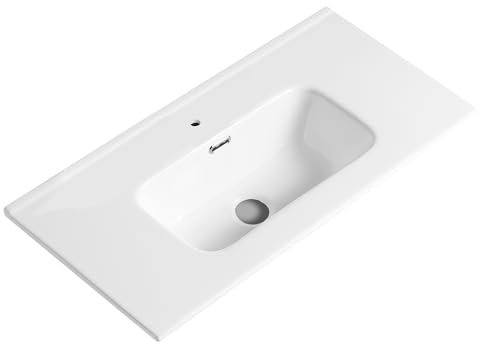 Lavabo ad Incasso in Ceramica Bianco Lucido Rettangolare per Mobili Bagno (101x46 cm)