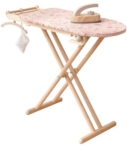 howa Tabla de planchar de madera miniflowers, juguete de madera, tabla de planchar para niños, plegable, altura ajustable, con plancha, pinzas, perchas y ganchos 2060