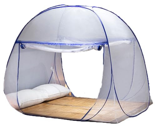 Tente moustiquaire pliable et portable pour lit double, Queen et King Size - Décoration élégante - Respirant et léger - Installation facile - Bleu - 200 x 200 x 160 cm