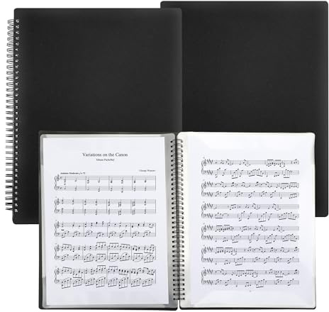 Aramanara A4 60 Pages Music File Folder Set of 2, Plastic Storage Sheet Music Folder, Spiral Blank Choir Folders for Musical Score Paper Drawings Photos Documents(Black)