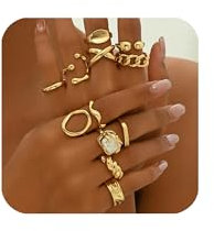 Uwiyo 12 Stück Gold Chunky Ringe für Frauen, Verstellbare Stapelbare Ringe Vintage Knuckle Ring Einfacher Offen Rings Chunky Dick Goldringe für Damen Mädchen