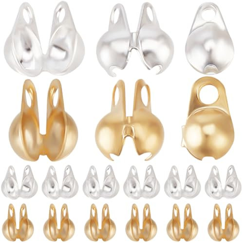 Beebeecraft 1 boîte de 300 embouts de Perles en Or 18 carats et 925 en Argent Sterling Plaqués 304 embouts à Sertir Ouverts en Acier Inoxydable pour la Fabrication de Bijoux