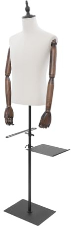 Etrhdfyts Männliche Schneiderpuppe Schaufensterpuppe Höhenverstellbar, Mannequin Büste mit Abnehmbaren Holz Armen Hände und Hosenständer Schuhhalter, Kleiderpuppe (Schwarz, M)