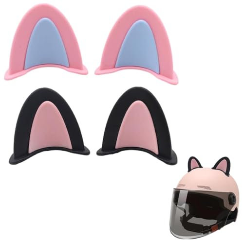OHREN 2 Paar Motorradhelm Dekorative Ohren Katzenohren Eckdekoration Aufkleber (Rosa, Schwarz)