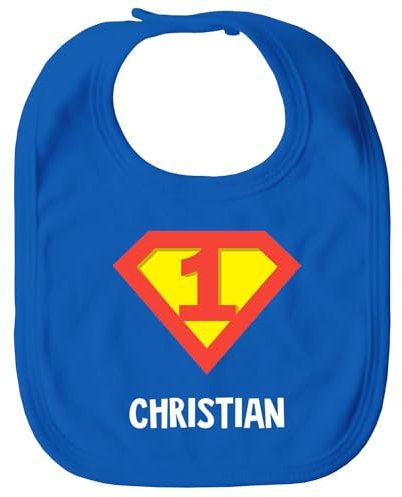 MoonWorks® Baby Lätzchen Superbaby erster Geburtstag Zahl 1 personalisierbare Geschenke für Jungen/Mädchen Baumwolle Blau Unisize