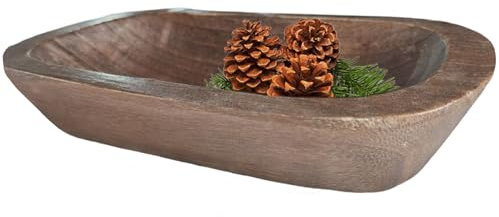 Hperu Vintage Wooden Dough Bowl 9.8x5.9x2 Inch, Decorative Wood Bowls for Farmhouse Restaurant Cafe, Candle Centerpiece Decor