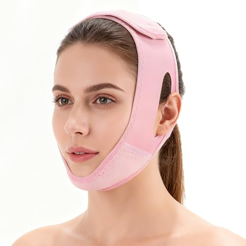 1 Stück V Gesichtsmasken, Doppelkinn Entferner & Face Lifting Tape | Kinnband Schlafapnoe, Gesichtsmaske für Straffung, V Line Lifting Mask, Falten Tape & Jawline Trainer – Rosa