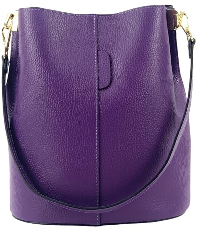 Modarno Borsetta a Secchiello Giulia in Vera Pelle Dollaro 23x16x27 cm (Viola)