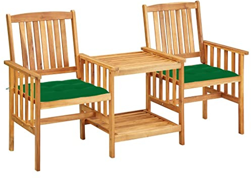 HFXHIJXQ Akazienholz Gartenmöbel Set 159x61x92 cm Bistro Stuhl mit Tisch grüne Kissen Modernes Design Robust & Langlebig für Balkon Terrasse Garten