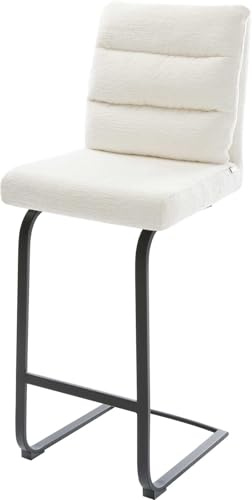 DELIFE Barstuhl Pela-Flex Freischwinger Flach Metall Schwarz Bouclé Soft Beige