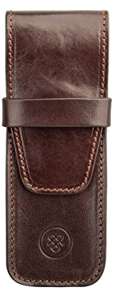 Maxwell-Scott Luxus Stiftetui aus Leder (Pienza), Dunkelbraun, One Size