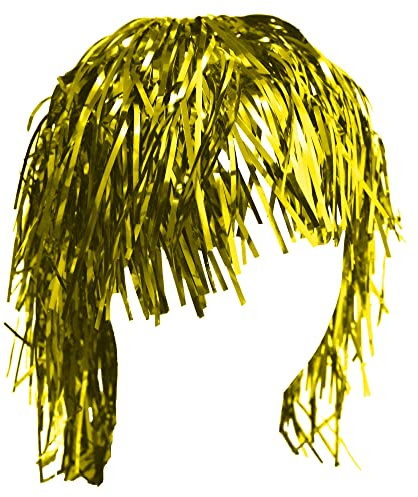 Unisex Gold Tinsel Wig, 1 Pc. - Dazzling Design, Perfect Accessory for Costume Parties, Music Festivals, Clowns and Circus, Hen Party, New Years Eve, & More Halloween, World Book Day