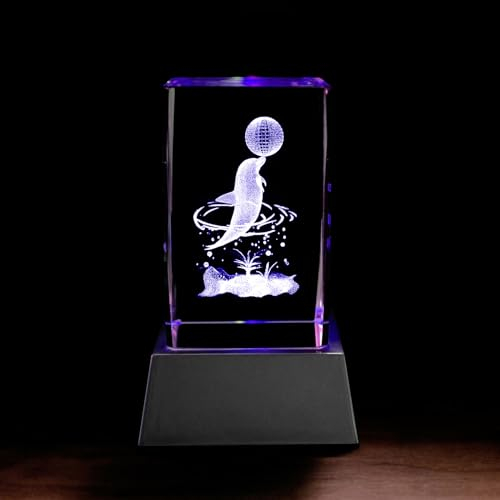 Kaltner Präsente Stimmungslicht – Ein ganz besonderes Geschenk: LED Kerze/Kristall Glasblock / 3D-Laser-Gravur Tiere Delfin mit Ball/Maritim Meer Urlaub