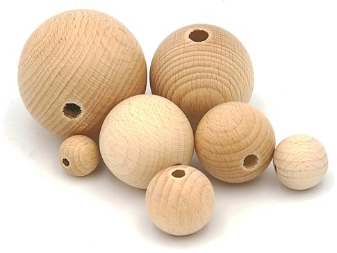 JOWE Holzkugel aus Buche 50 mm mit Bohrung 15 Stück - Kugel aus Holz made in Austria