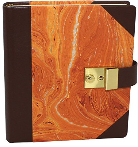 Bookbinding Vera Donna Diary with Lock Marble Effect with Brown Leather