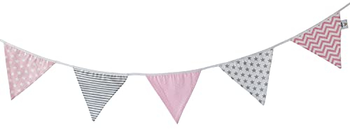 Pundus Wimpelkette Rosa Pink, Stoff-Girlande Baumwolle 1,9m, 5 Wimpel, Dekoration Babyzimmer Kinderzimmer