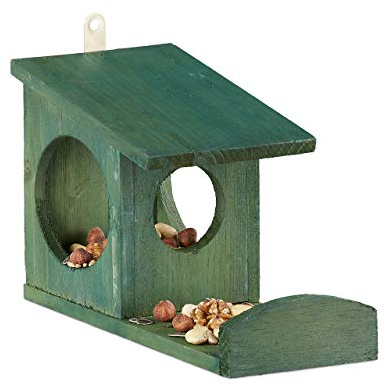 Relaxdays 10026317_747 Futterstationen für Eichhörnchen 17, 5 x 14 x 25 cm Dunkelgrün
