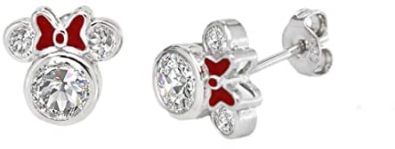 Kaguyo Minnie Mouse Ohrringe, 925 Sterling Silber Amethyst weiß Blau rosa Emaille Schleife Zirkonia Mickey Mouse Ohrstecker für Frauen Mädchen, Geburtstagsgeschenk (klar)