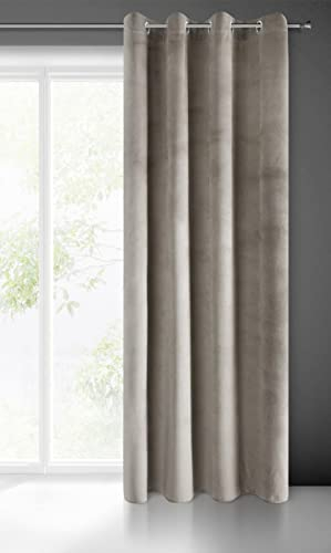 Eurofirany Pierre Tenda in Velluto con Occhielli - 1 Pz. Tenda Termica Isolante in Velluto, Opaca, Oscurante, per cameretta, Soggiorno, 140x250 cm, Beige Scuro