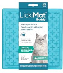 LickiMat Classic Buddy Cat Slow Feeders Lick Mat, Boredom Anxiety Reducer; Perfect for Food, Treats, Yogurt, or Peanut Butter. Fun Alternative to a Slow Feed Cat Bowl or Dish, Turquoise