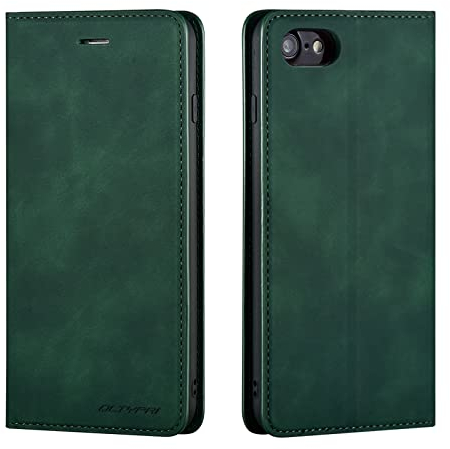 QLTYPRI Case for iPhone 6 Plus 6S Plus, Premium PU Leather Cover TPU Bumper with Card Holder Kickstand Hidden Magnetic Adsorption Flip Wallet Case Cover for iPhone 6 Plus 6S Plus - Green