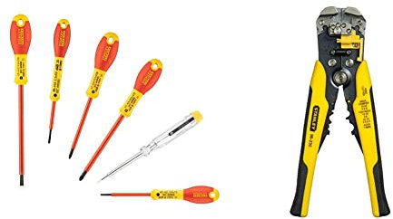 Stanley FatMax 0-65-443 Jeu De 6 Tournevis Isolés 1000V - Gamme FatMax - Fabriqué En France - Liaison Quasi Incassable - Lame En Acier & FATMAX FMHT0-96230 Pince à dénuder automatique