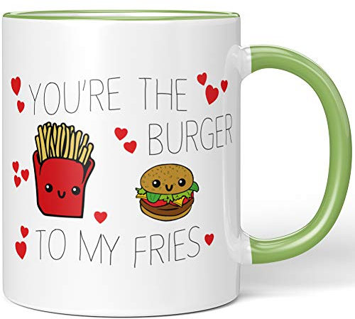 JUNIWORDS Tasse, You’re The Burger to My Fries, Wähle Farbe, Hellgrün
