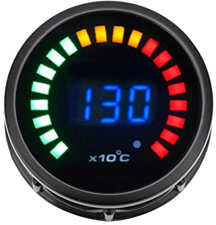 Ymiko Temp¨¦rature des Gaz D'¨¦chappement, Jauge Compteur de Temp¨¦rature Automatique EGT 12V 20LEDs Pyrom¨¨tre Universel Jauge de Temp¨¦rature des Gaz D'¨¦chappement Cadran Noir Lentille Claire