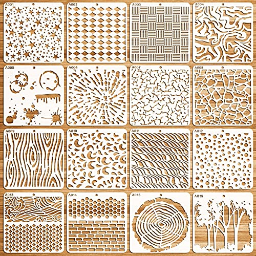 OOTSR 16 Stück Schablonen Set, 15x15cm Schablonen zum Malen auf Holz DIY Schablonen, Kunststoff Schablonen Vorlagen für Scrapbooking, Malerei, Holz Böden Kunst Dekorationen