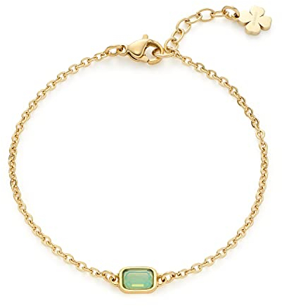 JEWELS BY LEONARDO Armband Ciao Sofia • Arm-Kette aus goldfarbenem Edelstahl • mintgrüner Glaskristall und Kleeblatt-Anhänger • 17-19 cm Länge • Geschenk Damen Schmuck • 021652
