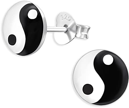 Monkimau Kinderohrringe Yin Yang Ohrstecker aus 925 Sterling Silber in rund