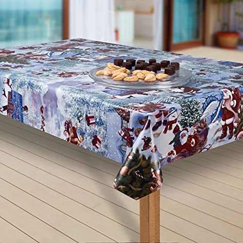 laro Wachstuch-Tischdecke Sterne Weihnachten Weihnachts-Motive PVC Wachstischdecke Eckig Meterware Wasserabweisend Abwischbar |20|, Muster:Weihnachtsmann blau, Größe:130x220 cm