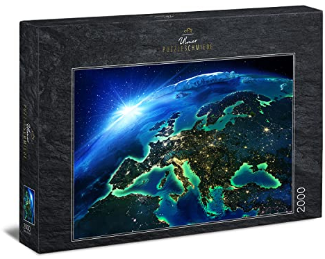 Ulmer Puzzleschmiede - Puzzle Lights of Europe - 2000 Teile Puzzle - spektakuläres Puzzlemotiv von Europa aus der Weltraum-Perspektive bei Nacht