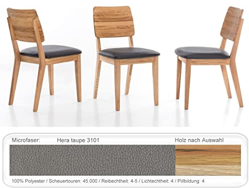expendio bequemer Holzstuhl Norea 3 Polsterstuhl Esszimmerstuhl Küchenstuhl Massivholzstuhl Verschiedene Varianten, Holzart:Kernbuche geölt, Bezugstoff:Hera Taupe