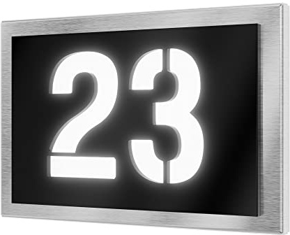 Graviers Design beleuchtete Hausnummer aus V2A Edelstahl 160x110mm - Schwarz - Wetterfest Rostfrei Individuell anpassbar nach eigener Nummer - Made in Germany