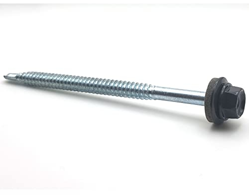 Vis autoperceuses 6,3x100 mm RAL 7016 gris anthracite avec rondelle EPDM tête hexagonale zinguée support acier par 25