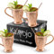 Kamojo Moscow Mule Copper Mugs Set of 4 with Unique Handcrafted Embossed Design with Anti-Tarnish Food-Grade Coating - Copper Cups Gift Set with 4 Straws & Recipe E-Book, 16 oz