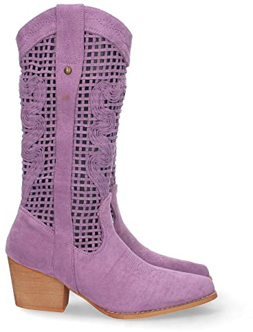 shoes&blues.es Bota de Tacon para Mujer, Comoda, con Calados en la Cana, y Cierre de Cremallera, Primavera Verano 2023