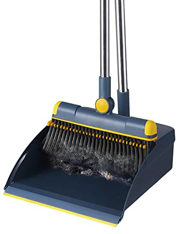 Juego de recogedor y cepillo, 1 par de recogedor y cepillo de mango largo, juego de escoba y recogedor, diseño compacto y giratorio para limpieza y barrido del hogar en interiores y exteriores,