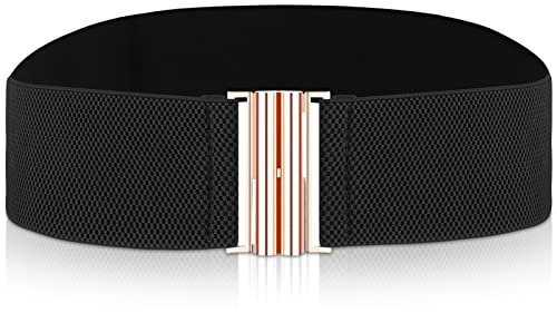 Cobee Cinturón ancho elástico para mujer, cinturón con hebilla plana (negro)