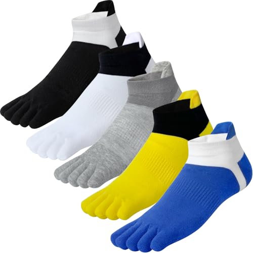 Chaussettes à Orteils Homme Coton 5 Doigts Sport Respirantes Court Basse Socquettes Orteils Separes - 5 Paires/EU 40-45